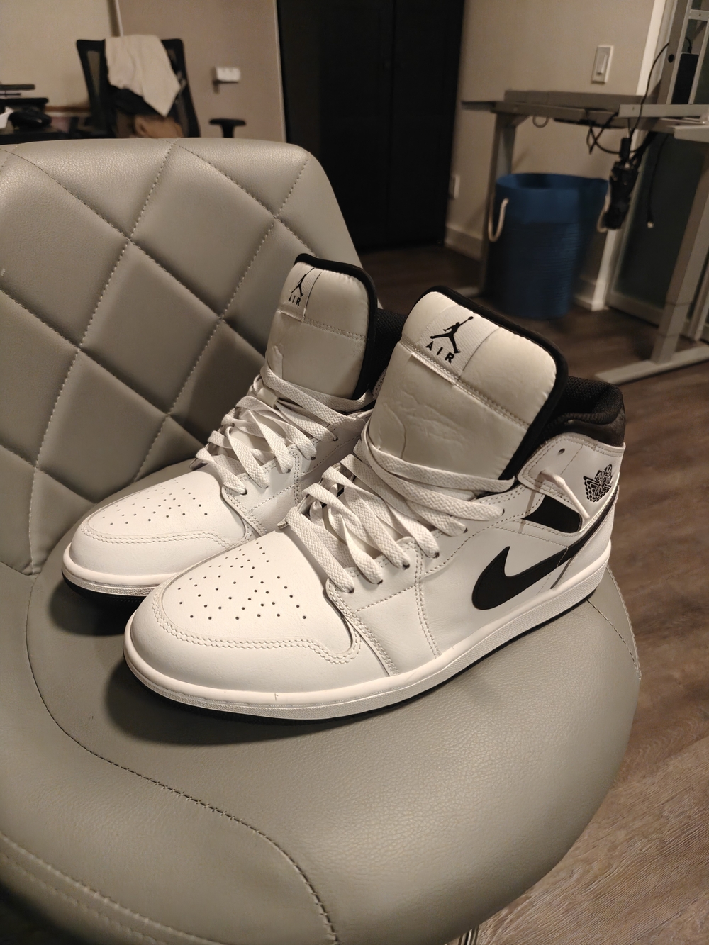 Air Jordan 1s Mid-Tops, Classic White and Black - Size 10.5 Men's